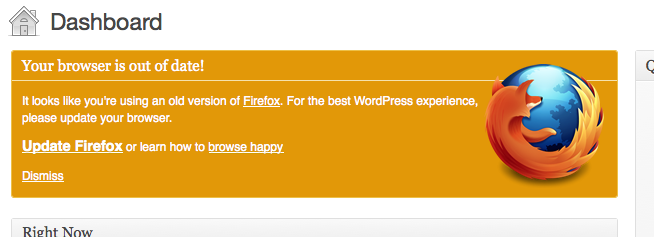 Screenshot of WordPress 3.2's "Browser Nag"